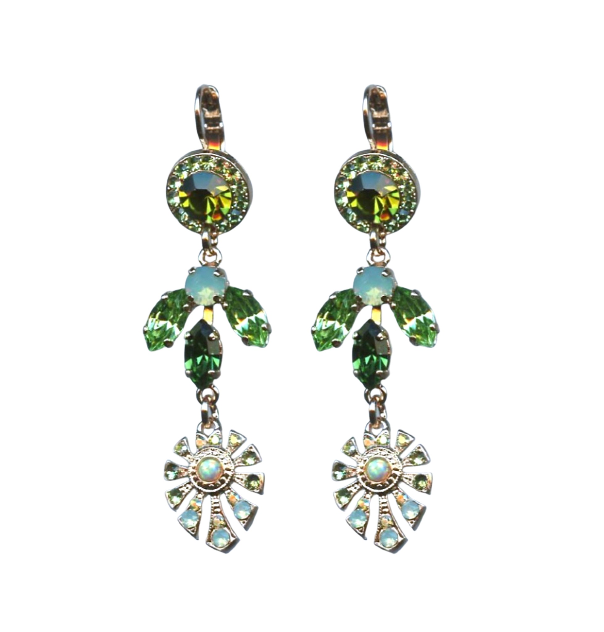E-1514-2143-RG6 (1) Mariana Earrings Finely Detailed Greens Austrian Crystals Fern Nature Coll. - Image 1