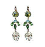 Mariana Earrings Finely Detailed Greens Austrian Crystals Fern Nature Coll. - Image 2