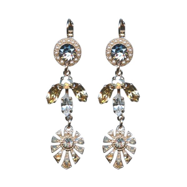 Mariana Earrings Glamorous Pearl, Blue Shade, Golden Shadow & Whites Austrian Crystals Seashell Nature Coll.