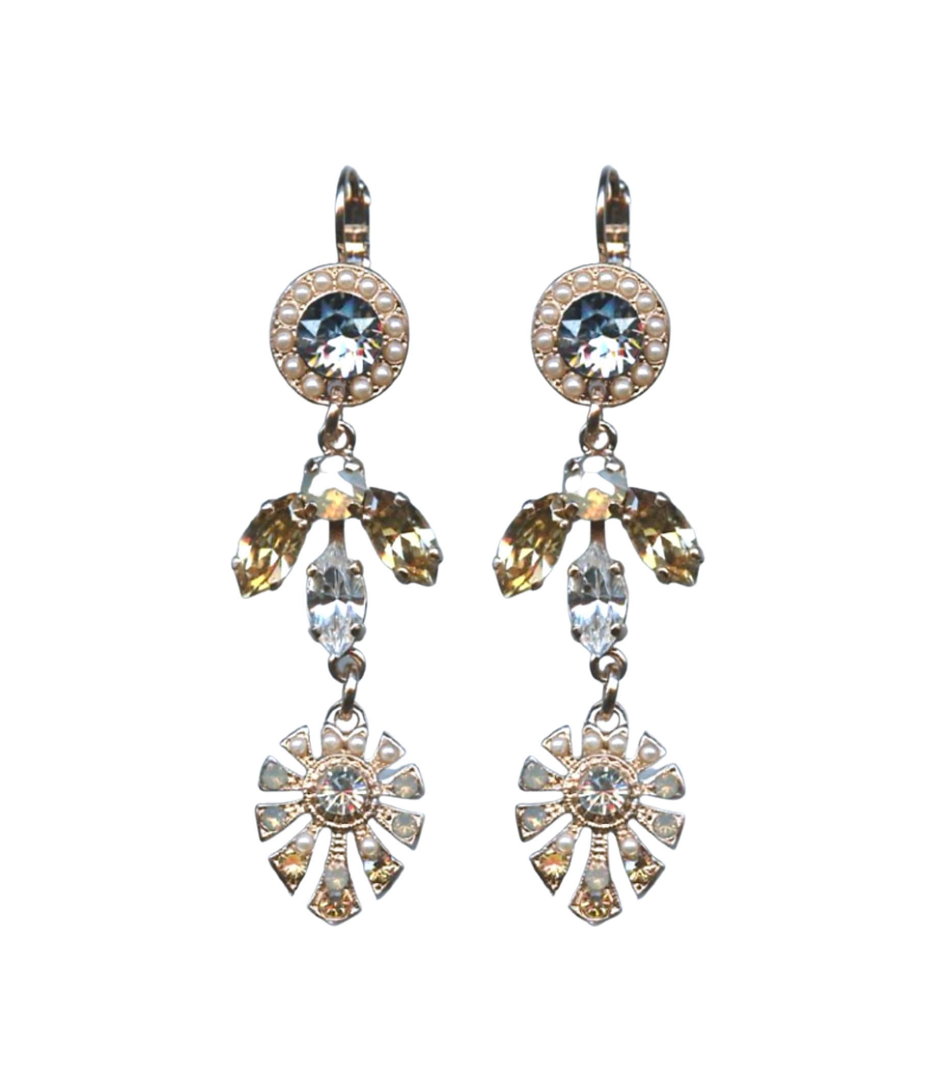 E-1514-39361-RG6 (1) Mariana Earrings Glamorous Pearl, Blue Shade, Golden Shadow & Whites Austrian Crystals Seashell Nature Coll. - Image 1
