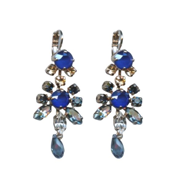 Mariana Earrings Chandelier in Blues, Silk & Lt Peach Austrian Crystals Ocean Nature Coll.