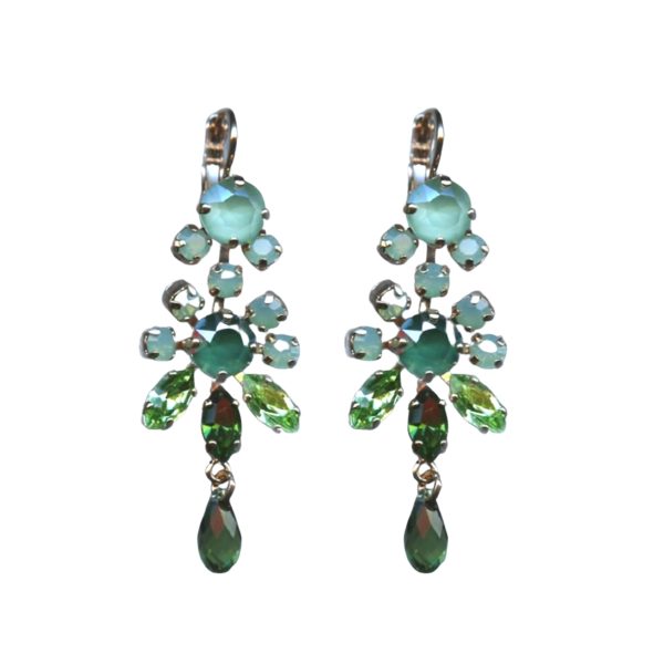 Mariana Earrings Stunning Chandelier Greens Austrian Crystals Fern Nature Coll.