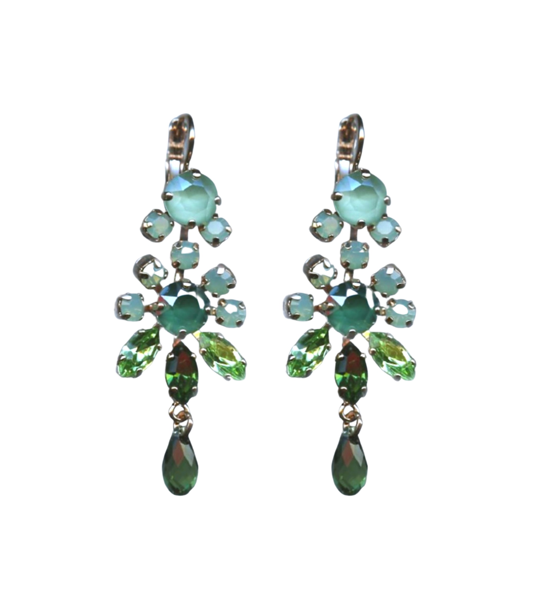 E-1529-2143-RG6 (1) Mariana Earrings Stunning Chandelier Greens Austrian Crystals Fern Nature Coll. - Image 1