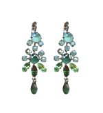 Mariana Earrings Stunning Chandelier Greens Austrian Crystals Fern Nature Coll. - Image 2