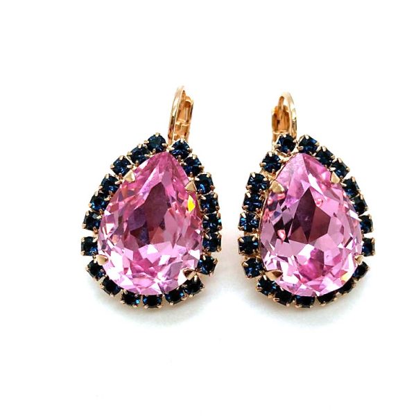 Earrings By Mariana My Treasures Coll. Pair Shape Rose & Montana Blue Swarovski Crystals