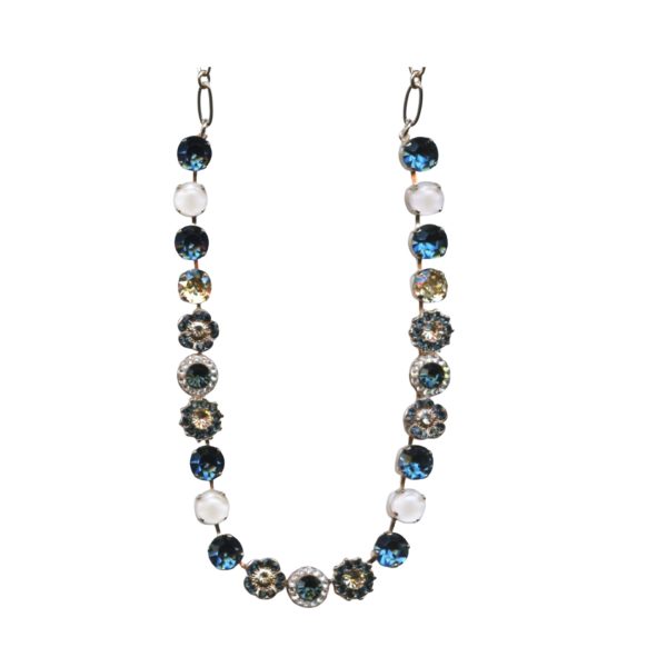 Mariana Necklace Gorgeous Floral in Blues, Lt Peach, Silk & Opal Austrian Crystals Ocean Nature Coll.