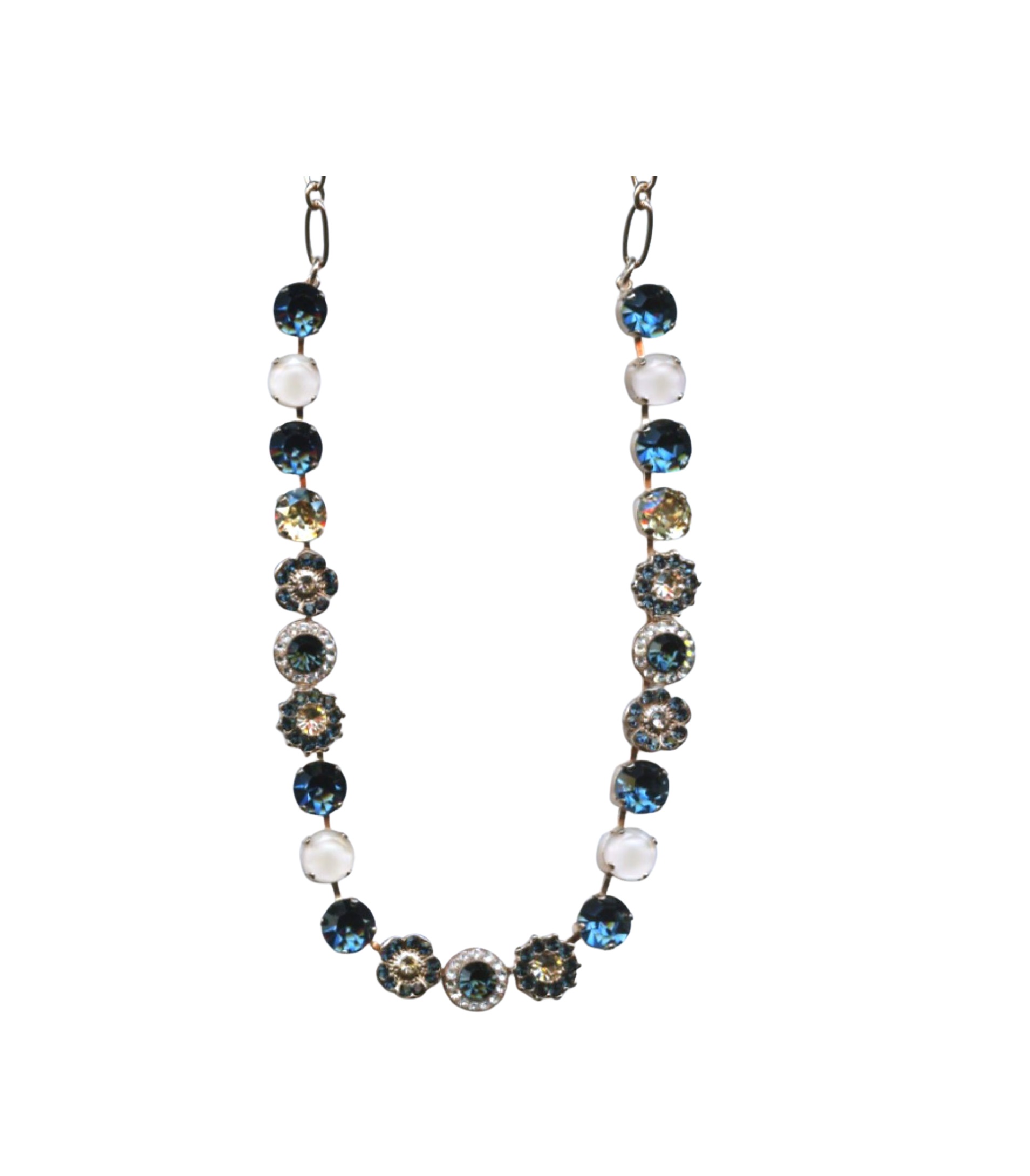 N-3045-1-2142-RG (1) Mariana Necklace Gorgeous Floral in Blues, Lt Peach, Silk & Opal Austrian Crystals Ocean Nature Coll. - Image 1