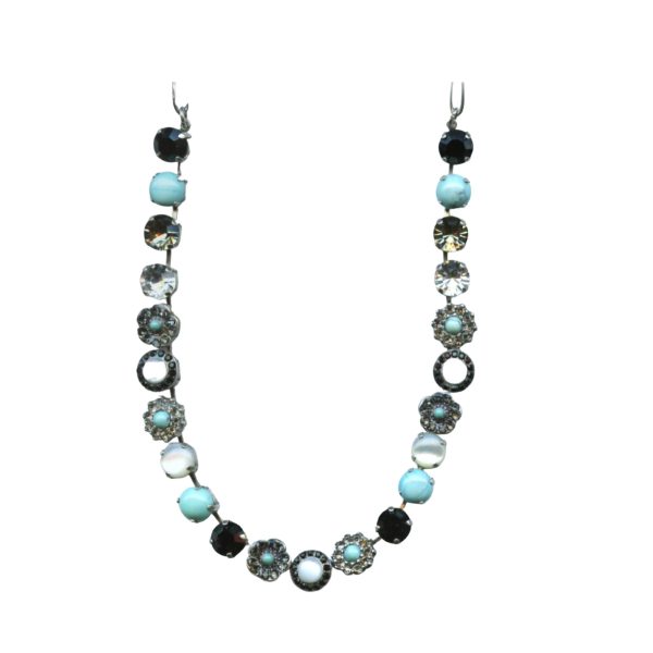 Mariana Necklace Turq, White Shell Mineral, Clear & Blacks Austrian Crystals Zanzibar Africa Coll.
