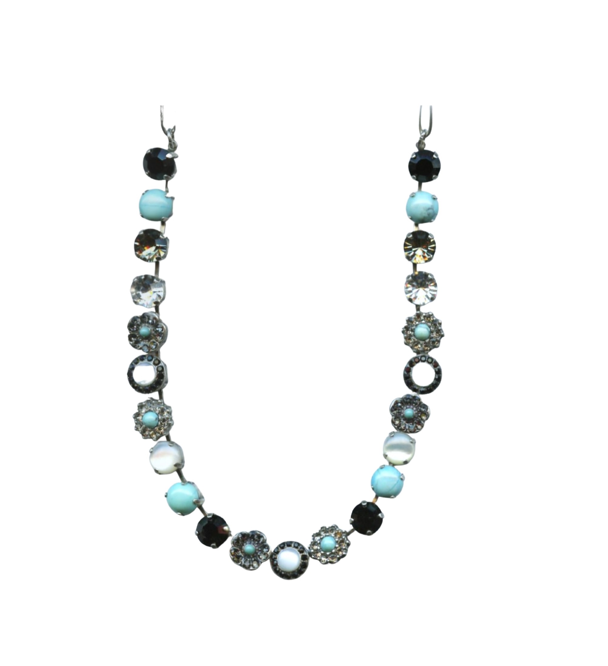 N-3045-1-M1081-SP (3) Mariana Necklace Turq, White Shell Mineral, Clear & Blacks Austrian Crystals Zanzibar Africa Coll. - Image 1
