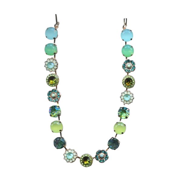 Mariana Necklace Floral in Greens & Blues Austrian Crystals Fern Nature Coll.