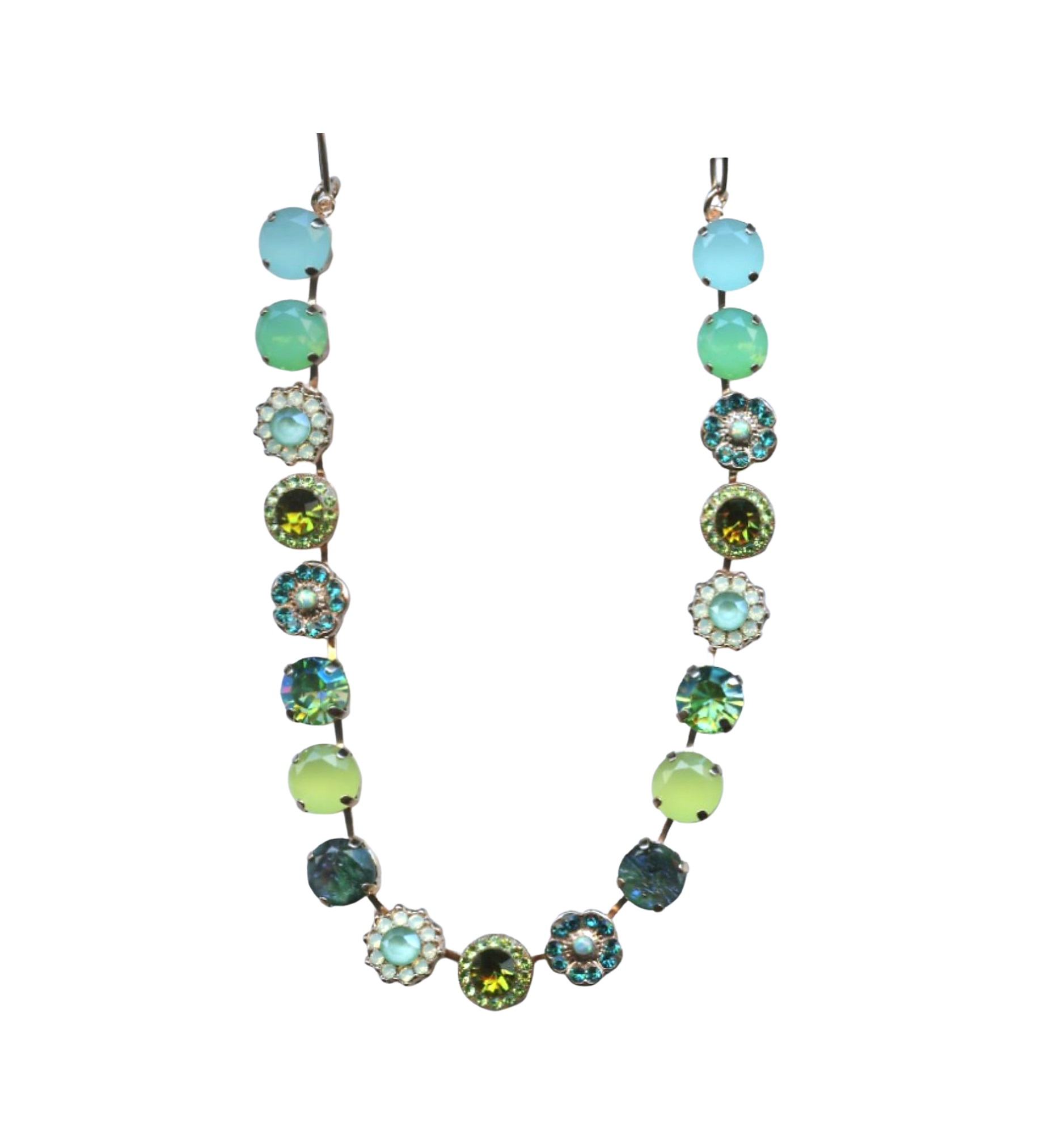 N-3084-2143-RG (1) Mariana Necklace Floral in Greens & Blues Austrian Crystals Fern Nature Coll. - Image 1