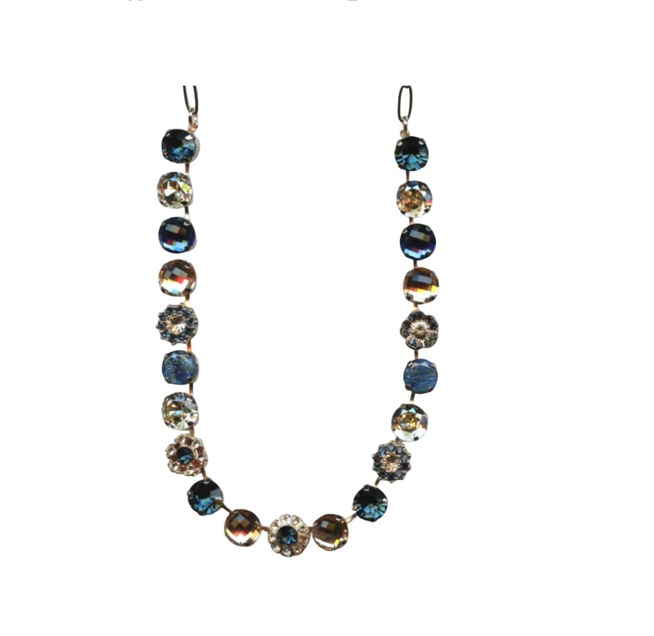 N-3174-2142-RG (1) Mariana Necklace Lovely Blues, Silk & Lt Peach Austrian Crystals Ocean Nature Coll. - Image 1