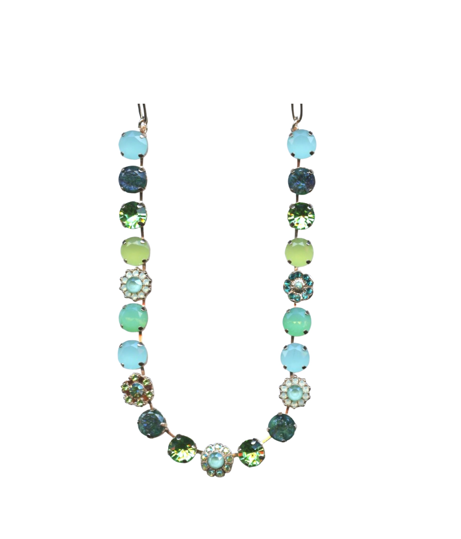 N-3174-2143-RG (1) Mariana Necklace Simply Elegant Floral in Greens & Blues Austrian Crystals Fern Nature Coll. - Image 1