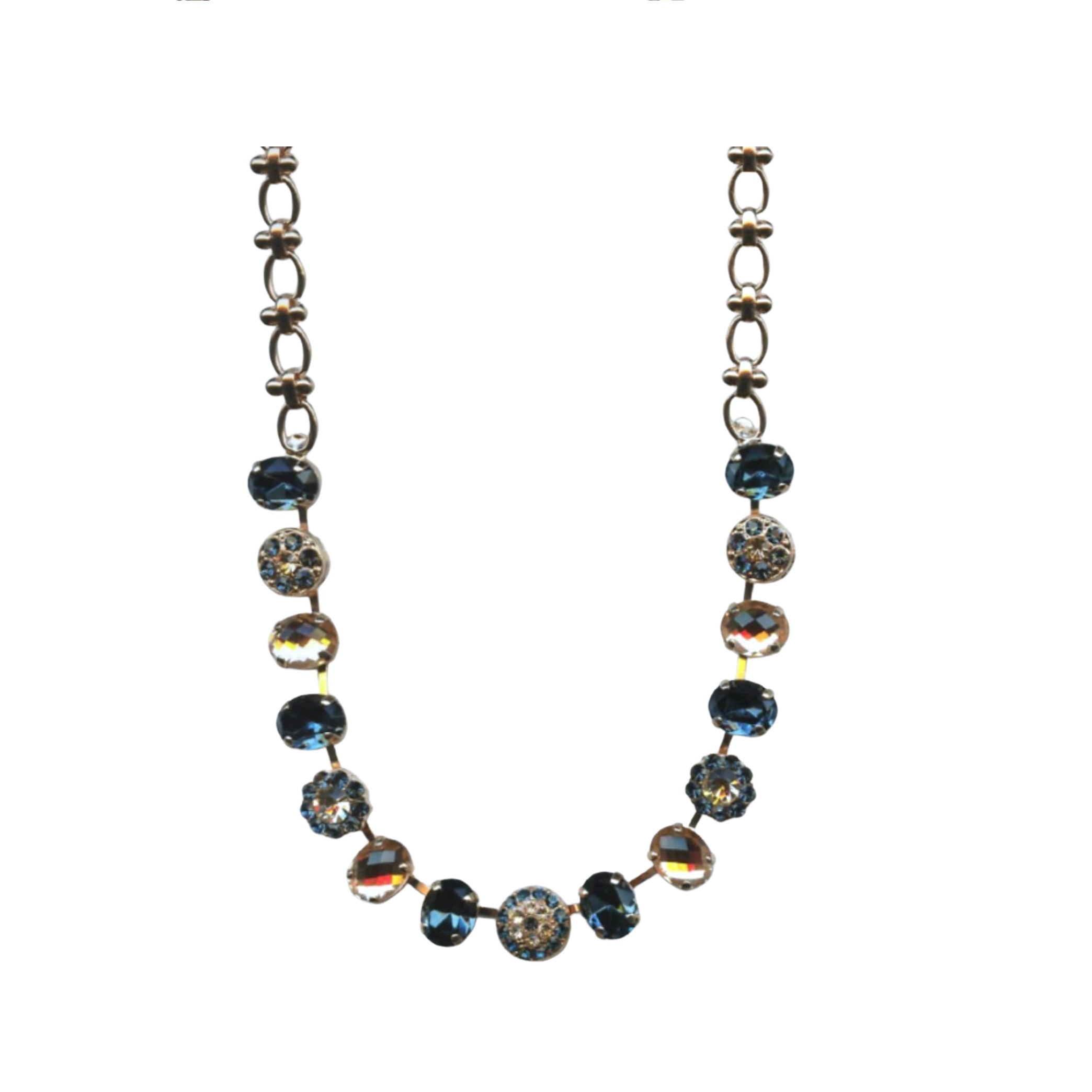 N-3416-2142-RG (1) Mariana Necklace Fashion Faithful Blues, Silk & Lt Peach Austrian Crystals Ocean Nature Coll. - Image 1