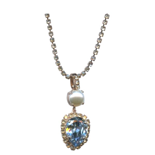 Mariana Necklace Pendant Exquisitely Elegant Cream Pearl, Blue Shade & Golden Shadow Austrian Crystals Seashell Nature Coll.