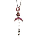 Mariana Necklace Pendant Firefly Nature Coll. Fashionable Floral Crescent Pinks & Reds Austrian Crystals