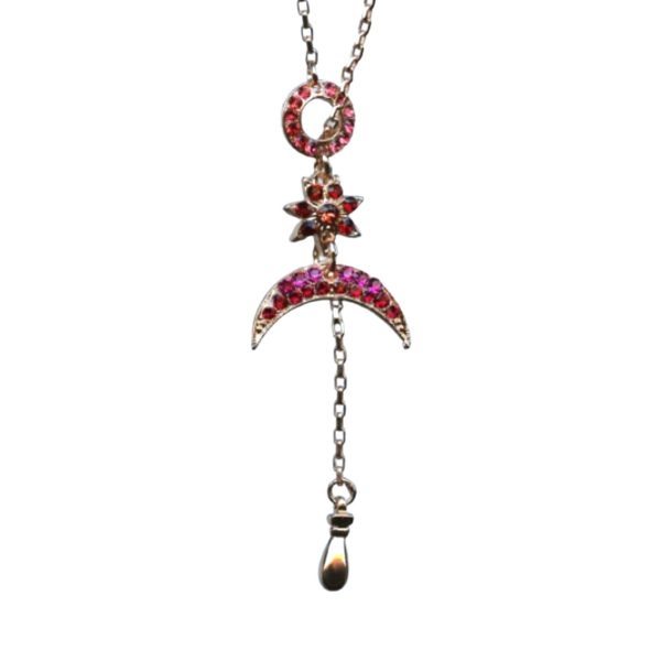 Mariana Necklace Pendant Firefly Nature Coll. Fashionable Floral Crescent Pinks & Reds Austrian Crystals