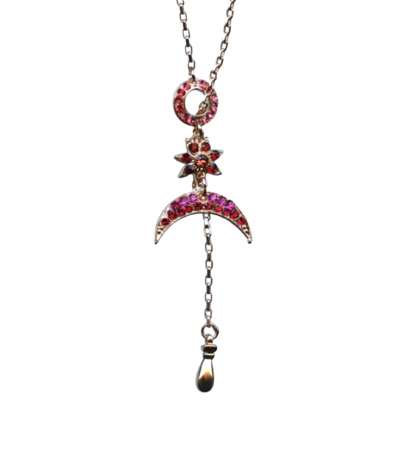 N-5173-8-2140-RG (1) Mariana Necklace Pendant Firefly Nature Coll. Fashionable Floral Crescent Pinks & Reds Austrian Crystals - Image 1