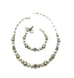 Mariana Jewelry Set Necklace, Bracelet Floral in Pearls, Clear & Topaz Austrian Crystals My Treasures Coll.