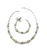 Mariana Jewelry Set Necklace, Bracelet Floral in Pearls, Clear & Topaz Austrian Crystals My Treasures Coll. - Image 3