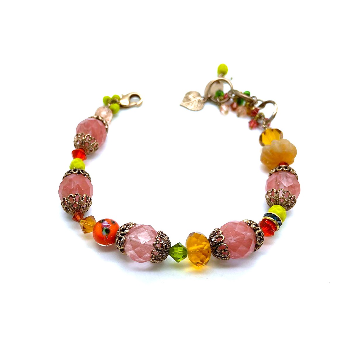 B-4032-542-RG (3) Bracelet By Mariana Lovely Padparadscha, Greens and Oranges Swarovski Crystals - Image 1