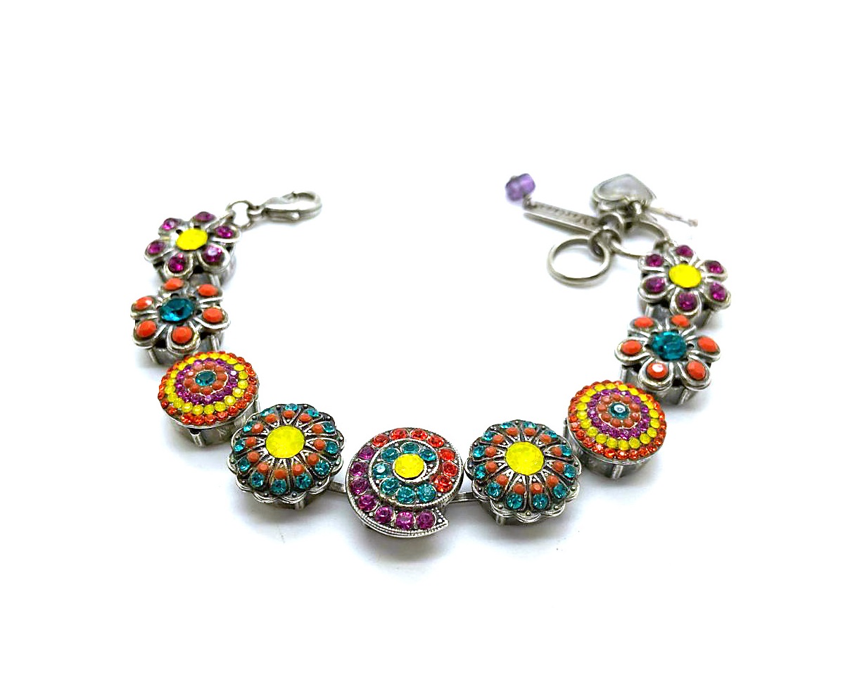 B-4079-1-1077-SP (2) Bracelet By Mariana Woman Floral Blue Zircon and Yellow and Orange Opal Swarovski Crystals - Image 1