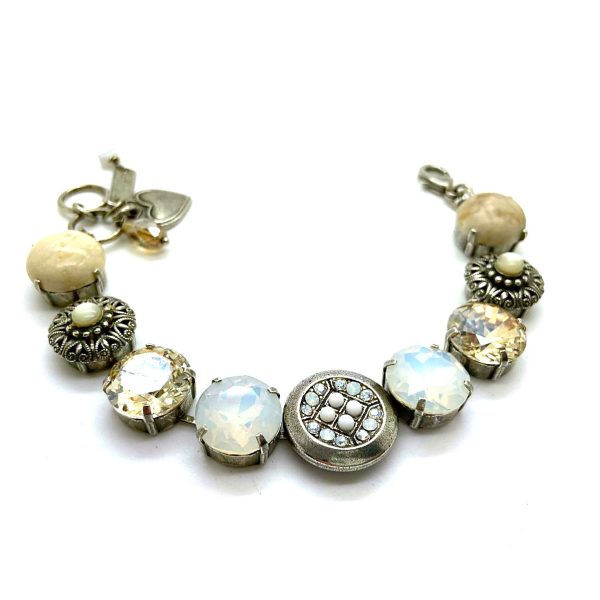 Mariana Bracelet Lustrous Riverstone Mineral, Clear & Whites Austrian Crystals Kalahari Africa Coll.
