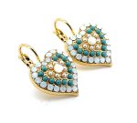 Earrings By Mariana Woman Heart Shaped Turquoise Mineral and Opal Swarovski Crystals - Image 3