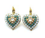 Earrings By Mariana Woman Heart Shaped Turquoise Mineral and Opal Swarovski Crystals