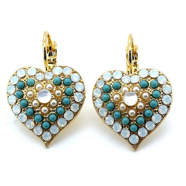 Earrings By Mariana Woman Heart Shaped Turquoise Mineral and Opal Swarovski Crystals