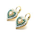 Earrings By Mariana Woman Heart Shaped Turquoise Mineral and Opal Swarovski Crystals - Image 2