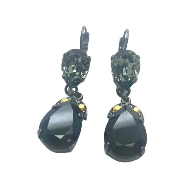 Mariana Earrings Soulful Dangling Blacks & Dorado Austrian Crystals Courage Inspiration Coll.