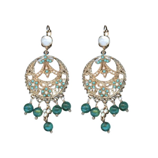 Mariana Earrings Fab White Shell & Turq Mineral w/ Blue Zircon Austrian Crystals New Moon Mystique Winter 2019 Coll.