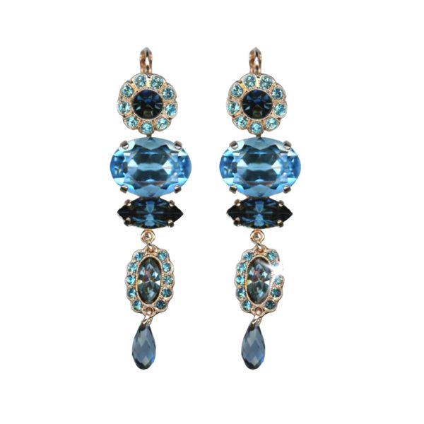 Earrings By Mariana Mystique Coll. Multi Tier Dangling Blues Swarovski Crystals