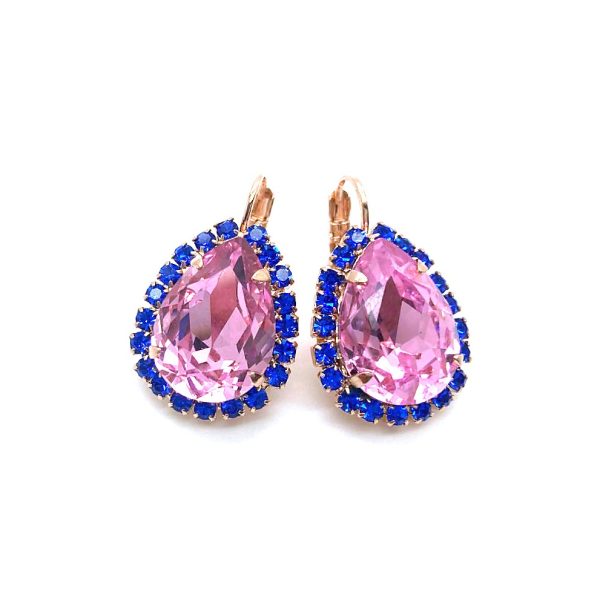 Mariana Earrings Elegant Pair Shape Light Rose & Sapphire Austrian Crystals My Treasures Coll.