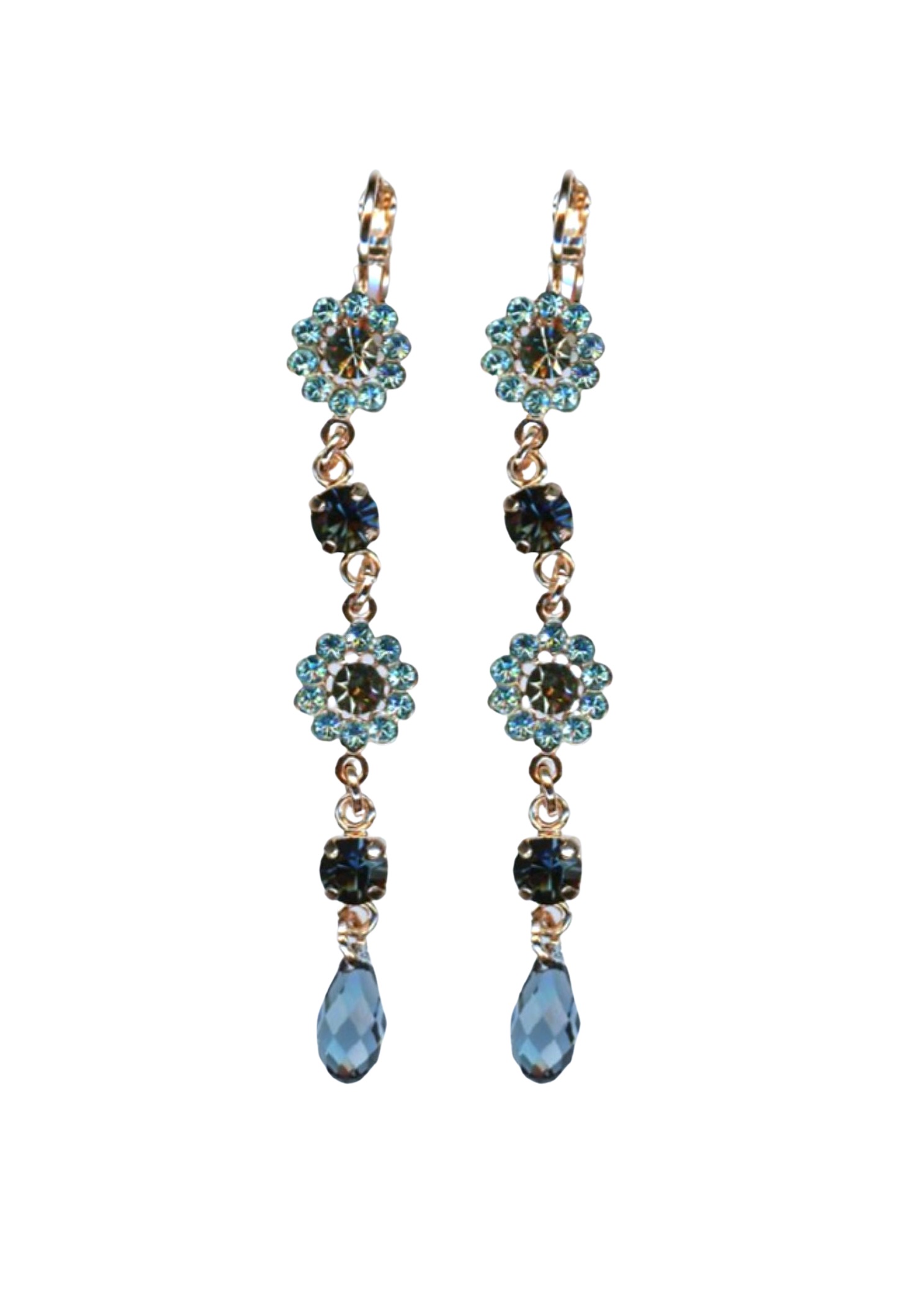 E-1111-3-1114-RG6 (1) Earrings By Mariana Woman Multi Tier Light Turquoise Swarovski Crystals - Image 1