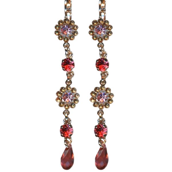 Mariana Earrings Multi Tier Floral in Pinks Austrian Crystals Twilight Mystique Winter 2019 Coll.