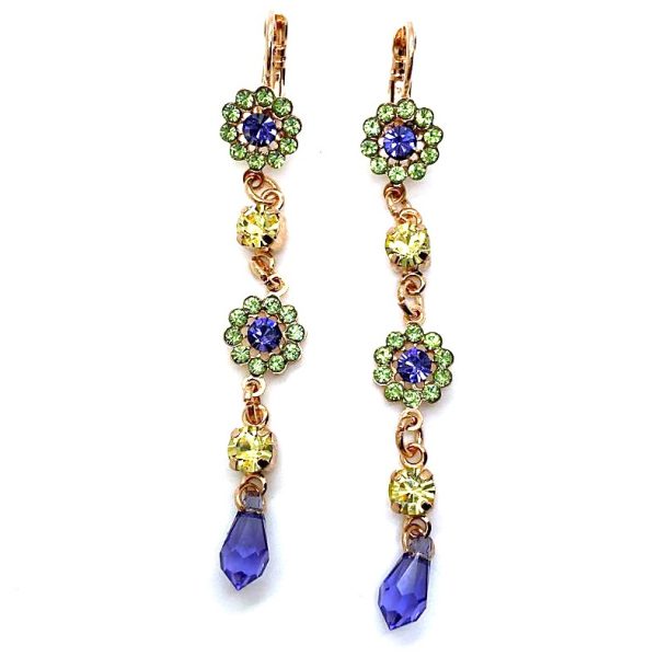 Mariana Earrings Multi Tier Floral in Greens & Purples Austrian Crystals Fairyland Mystique Winter 2019 Coll.