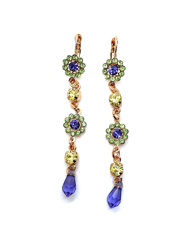 E-1111-3-1117-RG6 (3) Mariana Earrings Multi Tier Floral in Greens & Purples Austrian Crystals Fairyland Mystique Winter 2019 Coll. - Image 1