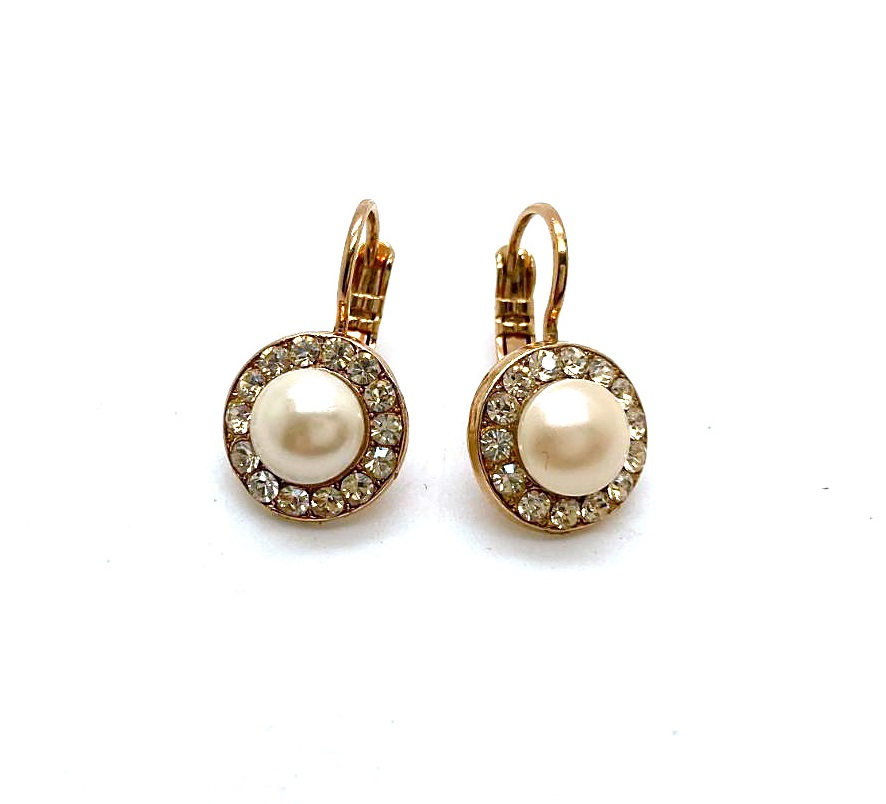 E-1129-M48-RG6 (1) Earrings By Mariana Woman Glamorous Pearl Mineral and Clear Swarovski Crystals - Image 1