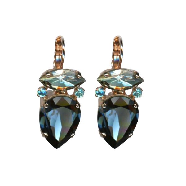 Mariana Earrings Fab Pear Shaped Montana & Lt Turq Austrian Crystals Nightfall Mystique Coll.