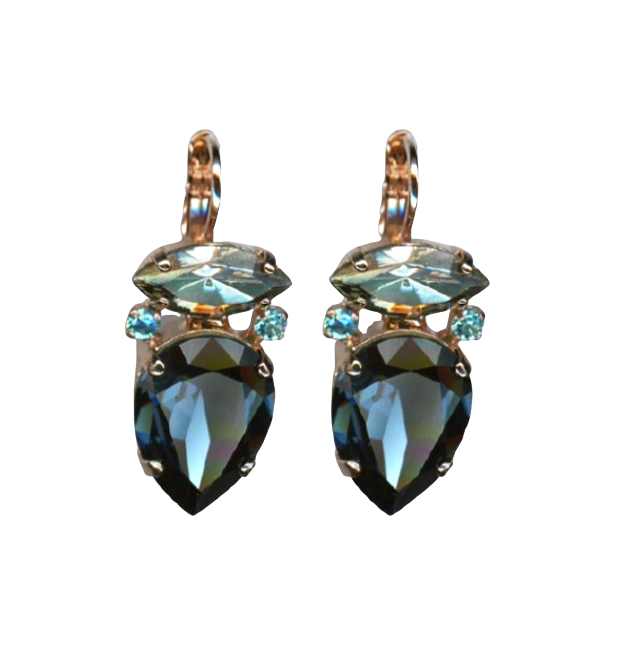 E-1131-3-1114-RG6 (1) Mariana Earrings Fab Pear Shaped Montana & Lt Turq Austrian Crystals Nightfall Mystique Coll. - Image 1