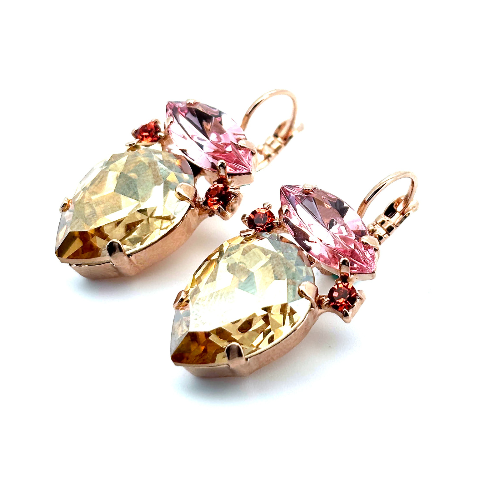 E-1131-3-1115-RG6 (3) Earrings By Mariana Woman Glamorous Golden and Rose Swarovski Crystals - Image 1