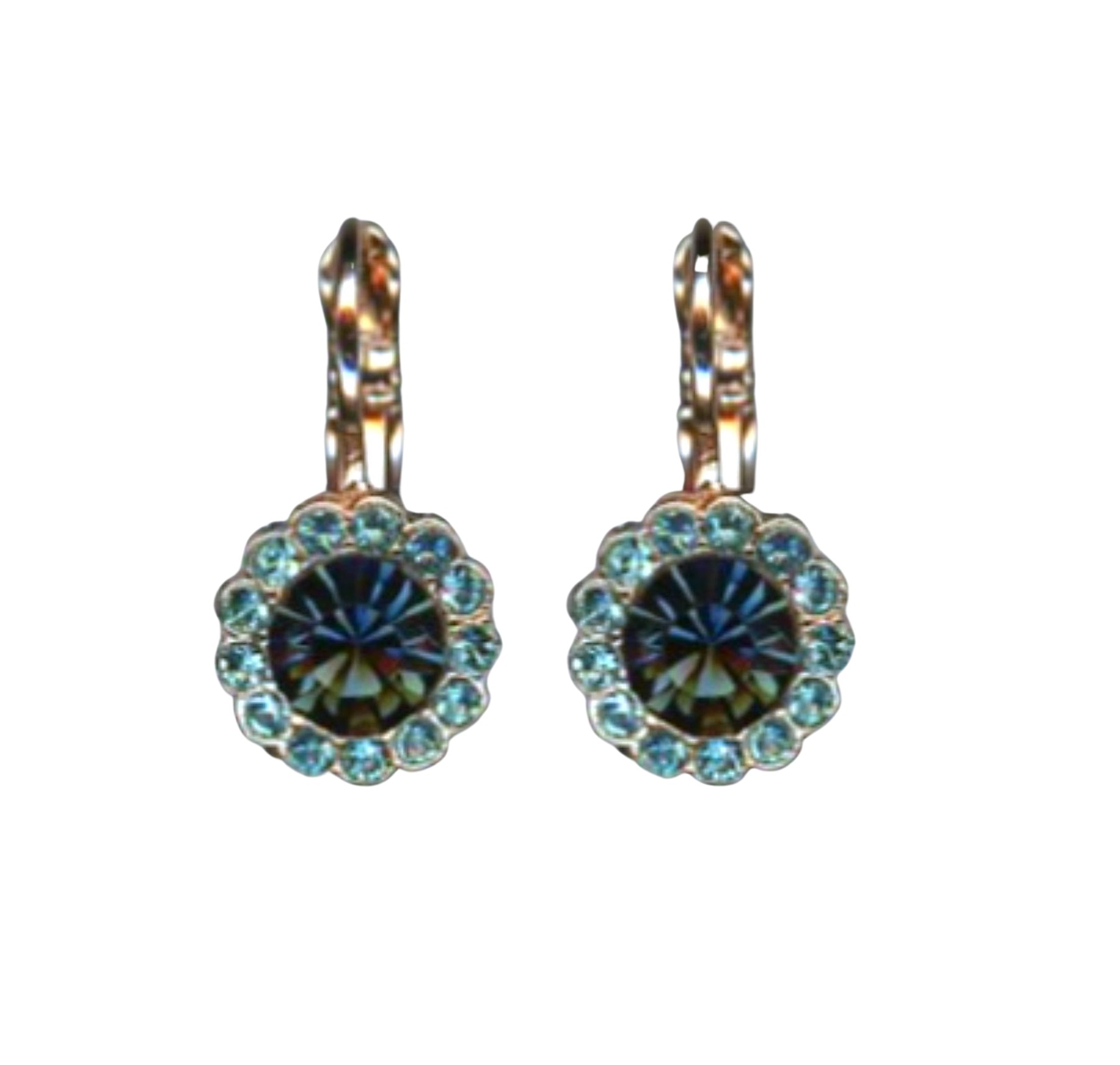 E-1133-1114-RG6 (1) Mariana Earrings Dainty Floral in Montana & Aquamarine Austrian Crystals Nightfall Mystique Coll. - Image 1