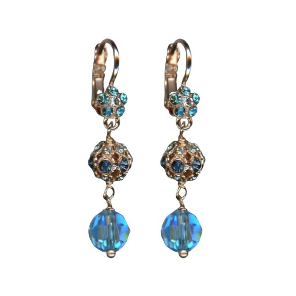 Mariana Earrings Lovely Dangling Aquamarine, Indicolite & Clear Austrian Crystals Nightfall Mystique Coll.