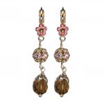Earrings By Mariana Gorgeous Floral Pinks and Lt Smoked Topaz Swarovski Crystals