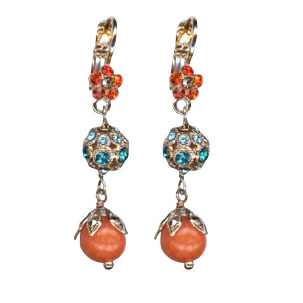 Earrings By Mariana Woman Dangling Orange Mineral and Zircon Swarovski Crystals