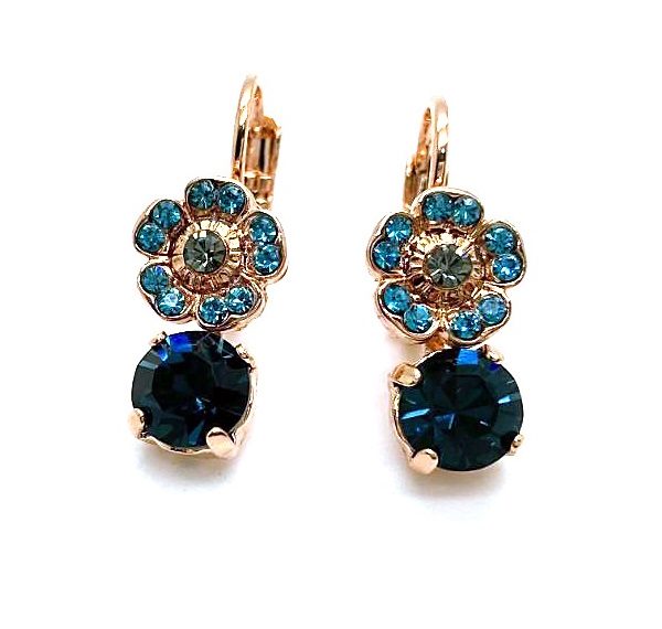 Mariana Earrings Soulful Floral in Blues & Blk Diamond Austrian Crystals Nightfall Mystique Coll.
