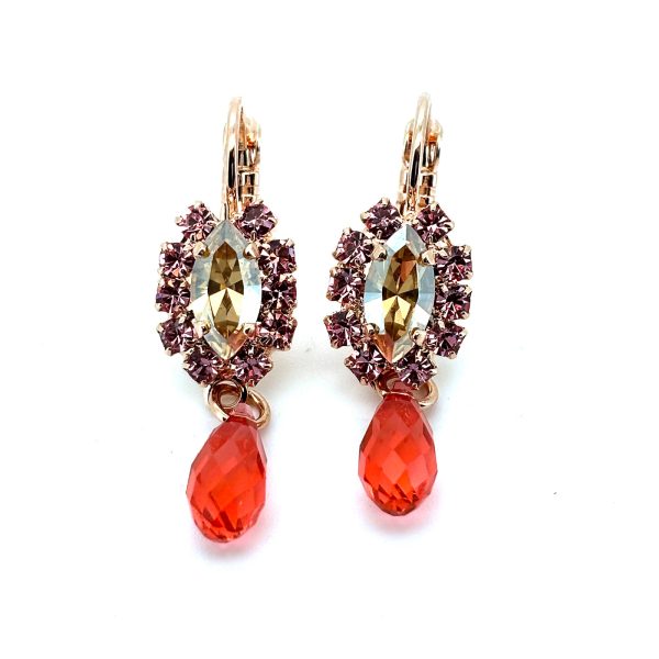 Earrings By Mariana Woman Elegant Rose, Golden and Indian Pink Swarovski Crystals