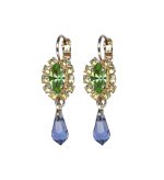 Mariana Earrings Dangling Navette Chrysolite, Jonquil & Tanzanite Austrian Crystals Fairyland Mystique Winter 2019 Coll.